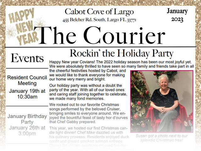 assisted living newsletter Cabot Cove of Largo January 2023