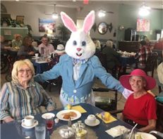 Assisted Living residents Rose and Lois with the Easter bunny