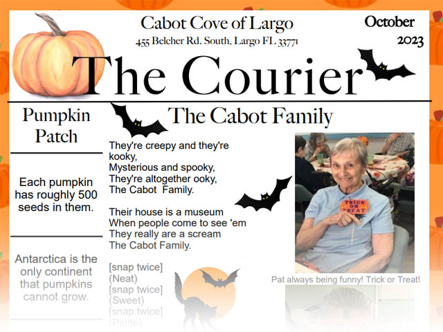 assisted living newsletter October 2023 Cabot Cove