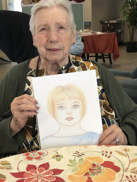 assisted living resident Judy and her artwork